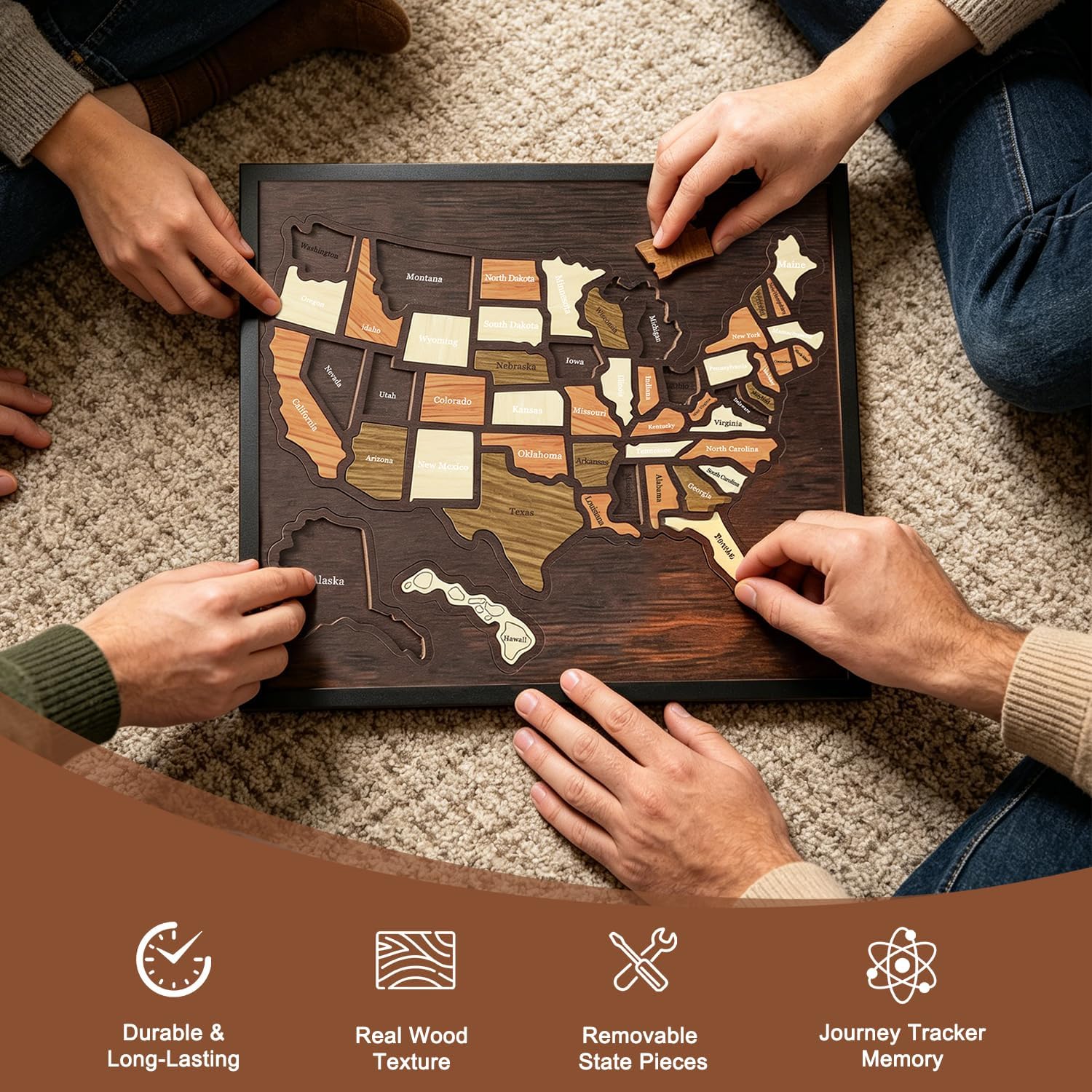 USA Travel Map Puzzle – Wooden Adventure Tracker & Home Decor