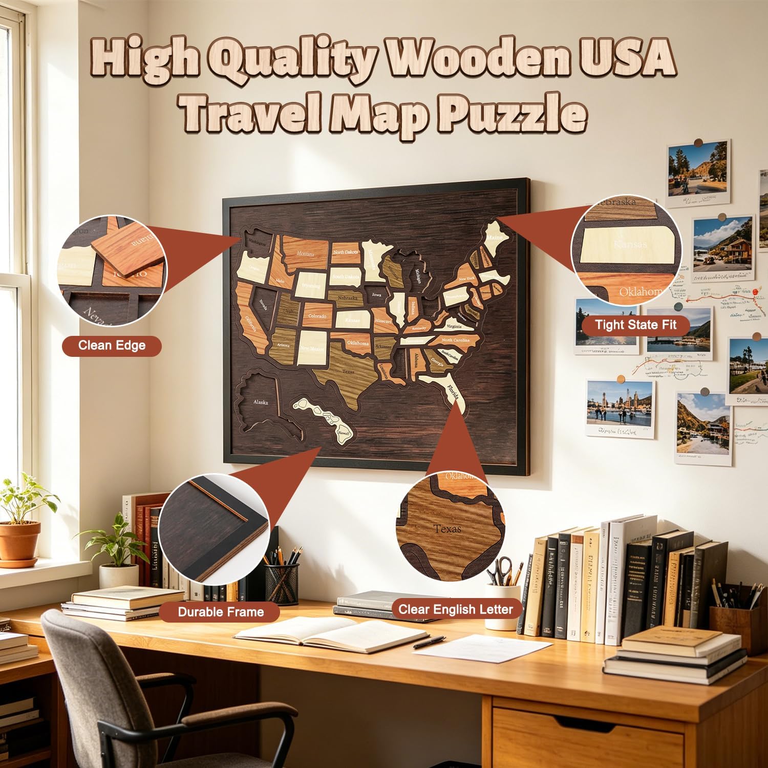 USA Travel Map Puzzle – Wooden Adventure Tracker & Home Decor