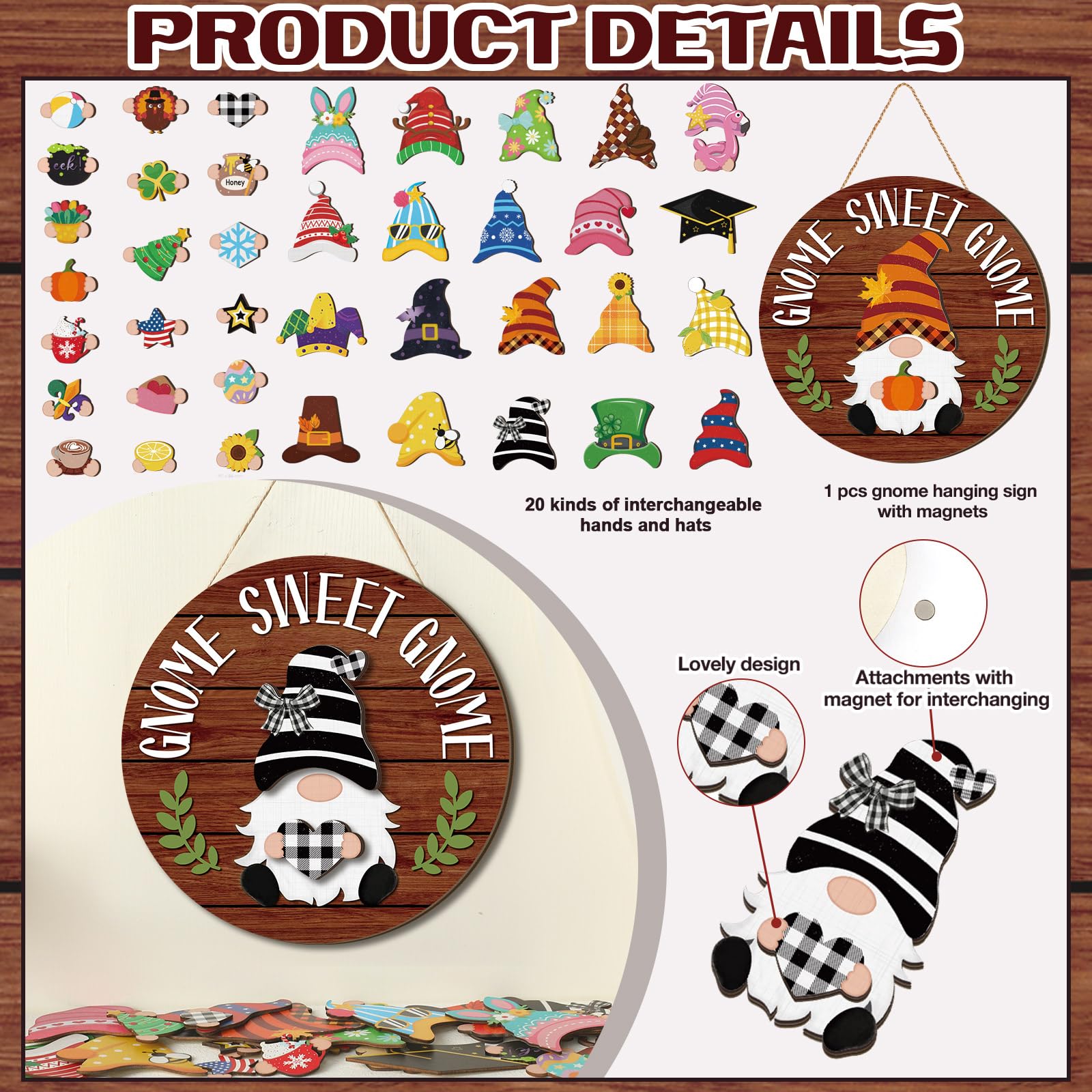 Interchangeable Wooden Gnome Decor – Holiday & Seasonal
