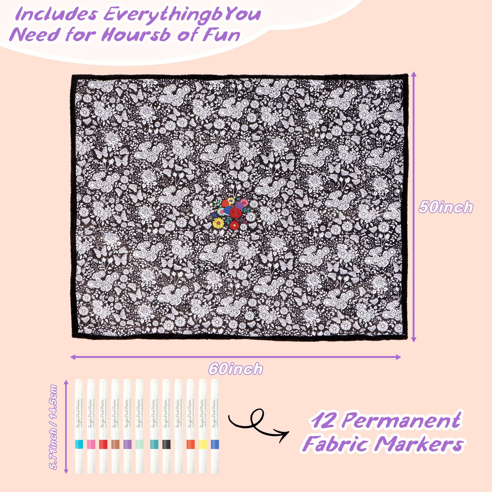 DIY Coloring Blanket for Adults – Mushroom Design with 12 Markers