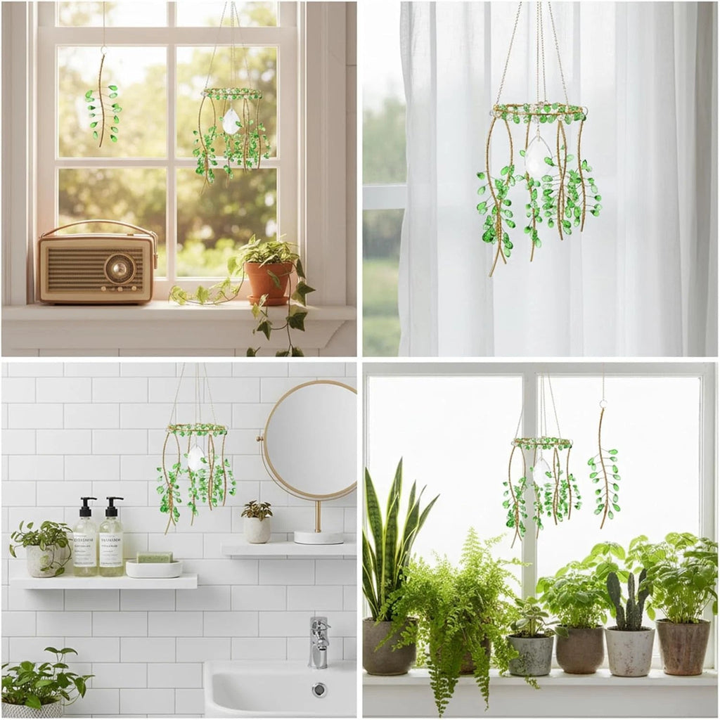 Crystal Suncatcher for Window – Boho Plant & Rainbow Decor