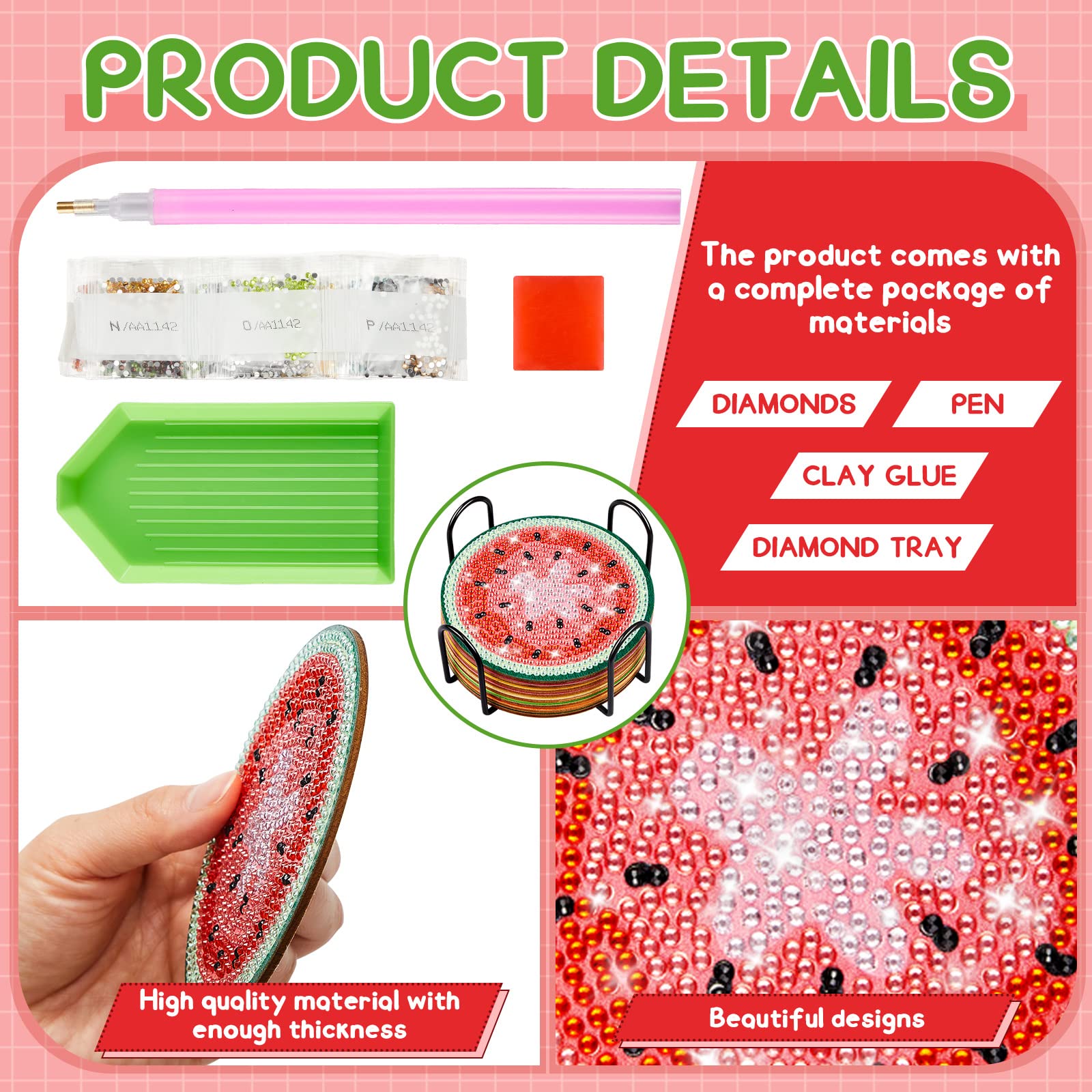 8PCS DIY Diamond Painting Coasters – Fruit Style