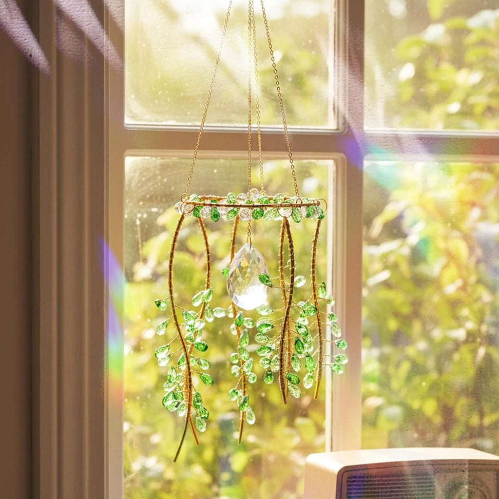 Crystal Suncatcher for Window – Boho Plant & Rainbow Decor