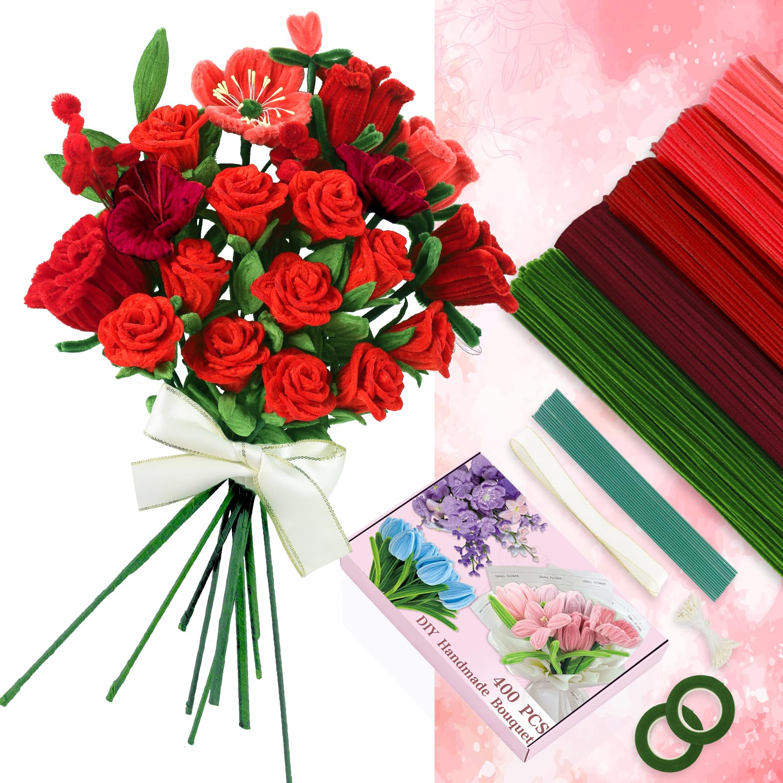 400Pcs Pipe Cleaner Flowers Kit-Create Your Own Eternal Bouquet
